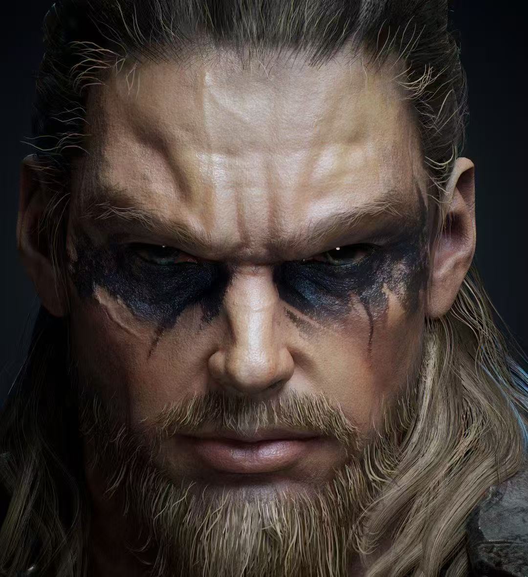 Viking character head 3D model detail