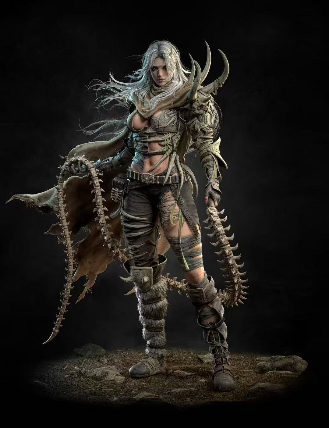 Bone whip huntress 3D character model