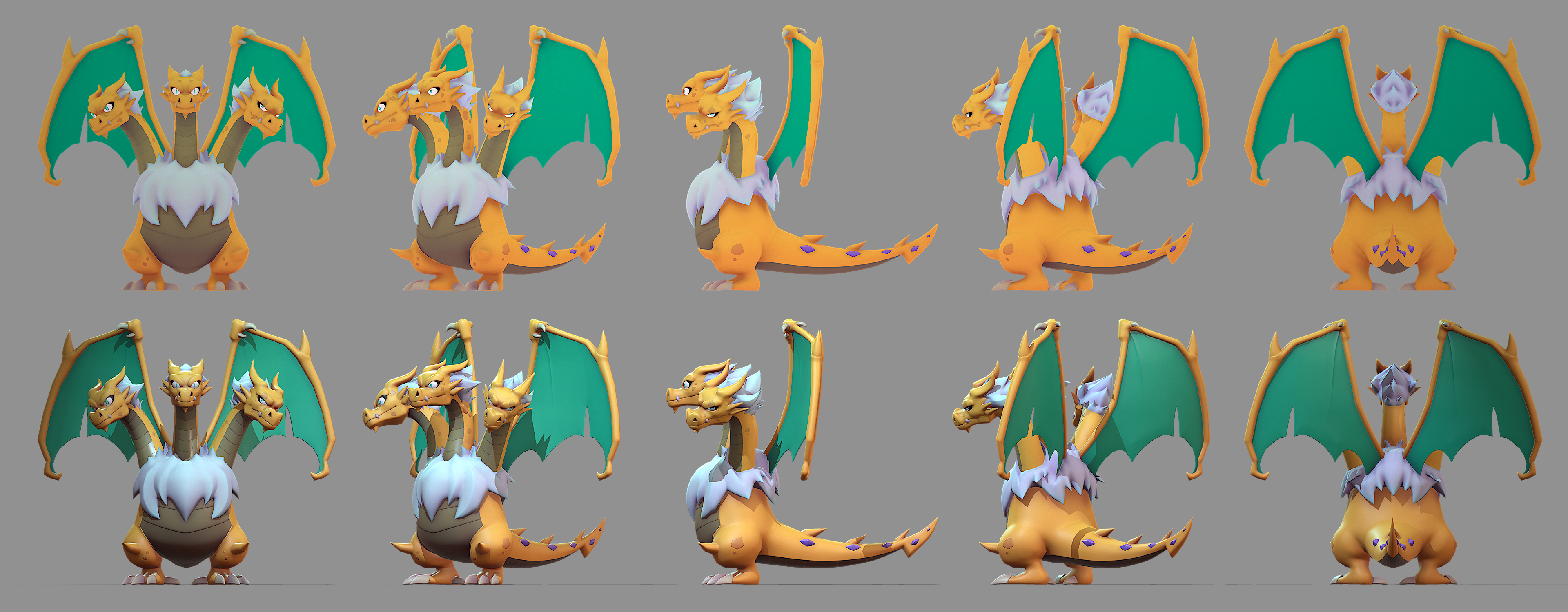 Three headed dragon 3D creature turnaround