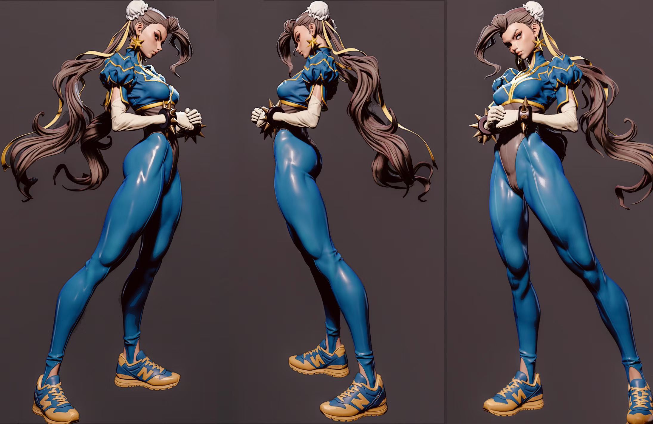 Blue Fighter 3D character turnaround